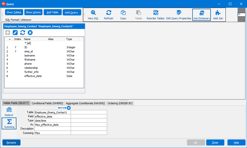 This shows how the table for the sub query was selected.